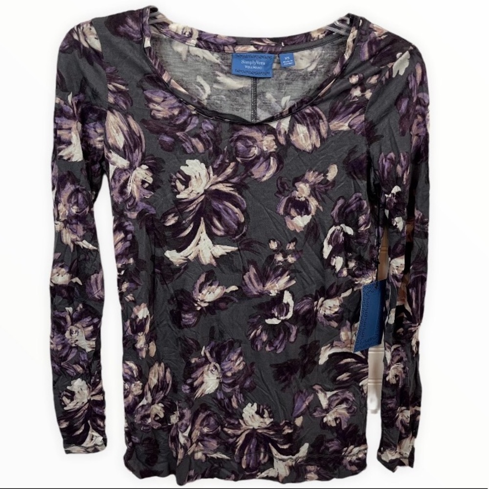 NWT Simply Vera Vera Wang Floral Stretch Long Sleeves Purple Gray XS